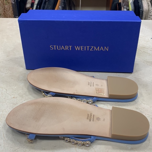 STUART WEITZMAN AMELIESE CRYSTAL PERIWINKLE LEATHER SANDALS W/SUEDE STRAPS 9.5 - Picture 8 of 9